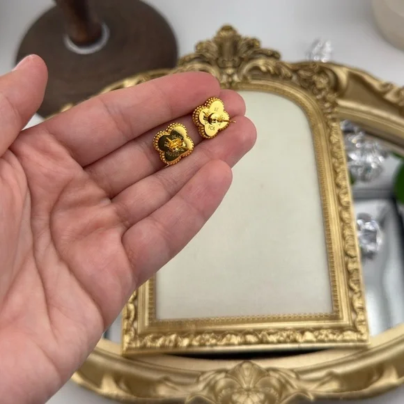 Lucky Alhambra Clover Gold Plated Sterling Silver Earrings with Logo - Picture 8 of 11